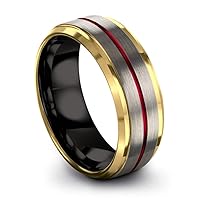 Tungsten Carbide Wedding Band Ring 8mm for Men Women Green Red Blue Purple Black 18K Yellow Gold Grey Center Line Step Bevel Edge Brushed Polished