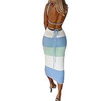 Women Sexy Backless Knit Bodycon Midi Dress