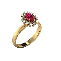 0.07 Ct Round & Oval Cut Ruby & Sim Diamond Wedding Ring in 14KT White Gold PL