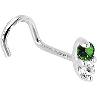 Body Candy Solid 14k White Gold 1.5mm Genuine Emerald Diamond Marquise Right Nose Stud Screw 20 Gauge 1/4