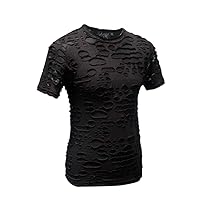 Shrine Men's Gothic Punk Rock Short Sleeve T-Shirt Black Decayed Fabric