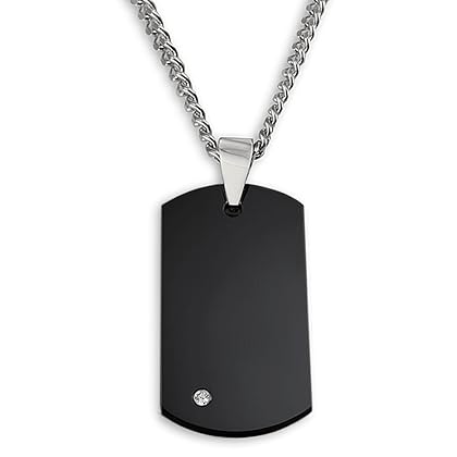 Crucible Jewelry Mens Black Plated Tungsten Carbide Diamond Dog Tag on 24-Inch Curb Chain Pendant Necklace