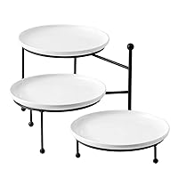 Kanwone 3 Tiered Serving Stand with White Porcelain Plates, Tiered Tray Stand, 10