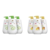 Dove Body Wash with Pump Refreshing Cucumber and Green Tea Refreshes Skin Cleanser & Body Wash with Pump Glowing Mango & Almond Butter 3 Count for Renewed