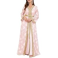 Women 2 Pieces Dresses Set Moroccan Kaftan Chic Lace Floral Embroidery Abayas Elegant Muslim Ramadan Eid Clothing