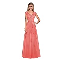 Tulle Mother of The Bride Dress Cap Sleeve Laces Appliques Formal Dresses A Line Evening Gowns with Pocket