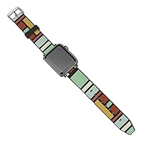 Mondrian Geometric Shapes PU Leather Watch Bands Soft Wristbands Replacement Sport Strap for Women Men 38mm/40mm
