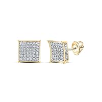 The Diamond Deal 10kt Yellow Gold Mens Round Diamond Square Earrings 1/4 Cttw
