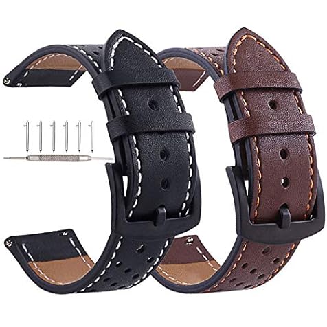 Galaxy Watch 46mm Leather Bands Quick Release, Black Buckle 22mm Watchband Replacement Strap Business Bracelet for Samsung Gear S3 Frontier/Classic/Galaxy Watch 46mm/Gear 2 Neo Live 2 Pack Men Women