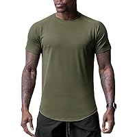 Men's Round Neck Sports Short Sleeve Hem Split Quick Dry Shirt Gym Workout Short Sleeve Tee Shirts for Men