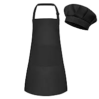 Kids Apron and Chef Hat Set Adjustable Child Art Aprons with 2 Pockets Toddler Chef Hat and Apron for Cooking Baking Painting (Black)