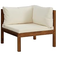 vidaXL Outdoor Sectional Corner Sofa with Cushion in Cream White, Solid Acacia Wood, Customizable Configuration, Comfortable and Durable Patio Furniture