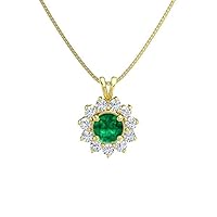Beautiful Round Shape Created Green Emereld & Cubic Zirconia 925 Sterling Sliver Halo Cluster Pendant Necklace for Women's,Girls 14K White/Yellow/Rose Gold Plated