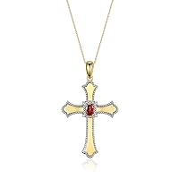 Rylos 14K Yellow Gold Cross Necklace with Gemstones, Diamonds & 18 Chain - 6X4MM Birthstone Pendant for Women - Elegant Diamond Jewelry