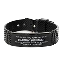 To My Graphic Designer Gifts, You Are The Captain Of Your Ship, Navigate Through The Storms With Unwavering Strength, Amazing Black Shark Mesh Bracelet For Graphic Designer Birthday Christmas Gif
