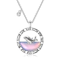 VONALA Cute Dolphin Moonstone 925 Sterling Silver Necklace for Women, Exquisite Ladies Lovely Pendant Jewellery, Fashionable Dolphin Gifts for Teenage Girls, Mother's Day Gifts