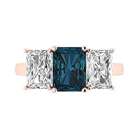 Clara Pucci 3.97ct Emerald Cut 3 Stone Solitaire with Accent Natural London Blue Topaz gemstone designer Modern Ring 14k Rose Gold