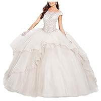 Women's Off The Shoulder Quinceanera Dresses Crystal Beaded Ball Gown Sweet 16 Party Gown Dress