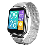New IP67 Waterproof Slim Smart Watch Heart Rate Blood Pressure Oxygen Monitor Fitness Tracker for iOS Android (Silver - Steel Band)
