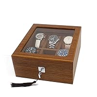 Watches Box Watches Display Lockable Storage Box with Glass Lid 6 Slots Brown Color for Men Women Watch Display
