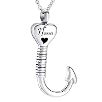 Cremation Jewelry Fishhook Memorial Keepsake Ashes Necklace Holder Heart Urn Pendant with Fill Kit