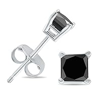 1/2 Carat TW Black Diamond Princess Cut Solitaire Stud Earrings in 10K White Gold