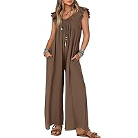 ZESICA Women's 2024 Summer Loose Jumpsuit Casual V Neck Sleeveless Oversized Wide Leg Pant Overalls Romper with Pockets
