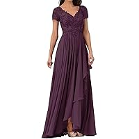 V Neck Mother of The Bride Dresses for Wedding Lace Appliques Prom Dress Women's Cap Sleeves Formal Evening Party Dress