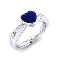 1.27 Cts Round Sapphire & Sim Diamond Nicole Engagement Ring 14K White Gold Fn