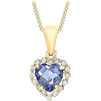 AT Jewels Round 9ct Yellow Gold Cubic Zirconia Blue Sapphire Heart Drop Pendant on Curb Chain Necklace of 46cm