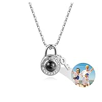 Key-Shaped 925 Silver Necklace Custom Photo Projection Pendant Female Gifts Girls Love Memory Jewelry Valentine's Day