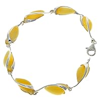 Modern Designer 925 Sterling Silver 19.5 cm Link Bracelet set with Genuine Baltic Amber Gemstones - GL501