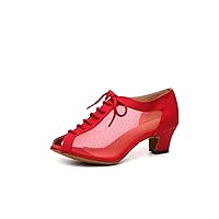 Women's Lace-up Breathable Mesh Open Toe Ballroom Tango Samba Party Wedding Practice Dance Shoes
