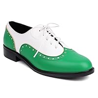 Women's Flat Saddle Oxford Shoes Two Toned Wingtip Perforated Lace Up School Uniform Oxfords Brogues