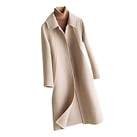 Autumn Winter Women Double-Sided Woolen Coat Slim Suit Collar Elegant Office Lady Long Wool Jacket