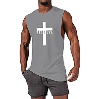 Men's Cotton Graphic Tank Tops Jesus Cross Believe Printed Faith Christian Shirts