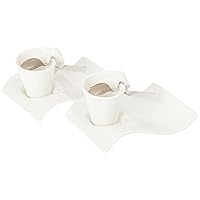 Villeroy & Boch NewWave Caffe 6-Piece Espresso Set, Set for 2, Premium Porcelain, Made in Germany, White