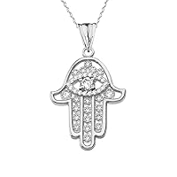 CHIC DIAMOND HAMSA EVIL EYE PENDANT NECKLACE IN WHITE GOLD - Gold Purity:: 14K, Pendant/Necklace Option: Pendant With 18