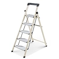 Kitchen Folding Step Ladder Stool with Handgrip & Anti-Slip Pedal, Portable Lightweight Stepladder for Adults, Extra Tall 129cm/146cm (Color : Style-2, Size : 5-Step)