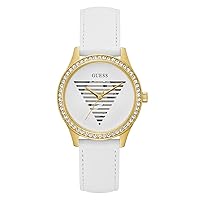 GUESS Ladies 38mm Watch - White Strap White Dial Gold Tone Case