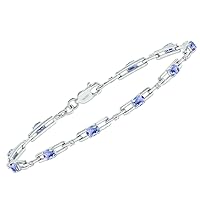 Genuine Gemstone and Natural Diamond Double Bar Link Birthstone Bracelet in .925 Sterling Silver (Available Aquamarine, Blue Topaz, Ruby and More)