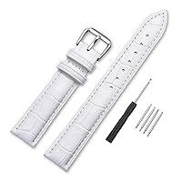 Alligator Style Genuine Leather Watch Bands Genuine Calf Leather Replacement Watch Strap with Stainless Metal Buckle Clasp 12mm 14mm 16mm 18mm 20mm 22mm 24mm for Men and Women
