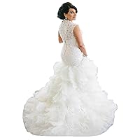 Beach Women's Bridal Ball Gowns with Ruffles Train Lace Mermaid Wedding Dresses for Bride 2022 Plus Size