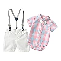 Baby Boys Gentleman Outfits Suits, Infant Short Sleeves Shirt+Bib Pants+Bow Tie Overalls Clothes Set
