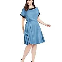 Women's Plus Size Short Sleeve Dress Loose Spliced ​​A-Line Elastic Waist Dress