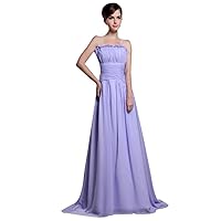 Lilac Strapless Pleated Chiffon Gown Floor Length Prom Dress