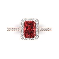 Clara Pucci 1.98ct Emerald Cut Solitaire W/Accent Halo Genuine Natural Red Garnet Wedding Promise Anniversary Bridal Ring 18K Rose Gold