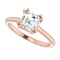 10K Solid Rose Gold Handmade Engagement Ring 1.00 CT Asscher Cut Moissanite Diamond Solitaire Wedding/Bridal Ring for Women/Her Perfect Ring