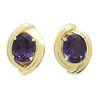 Created 7.23 cts Alexandrite Changing Color 10k Yellow Gold Earrings