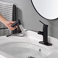 Bathroom Sink Faucet with Pull Out Sprayer,Three Water Flow Modes Brass Single Handle Black Bathroom Basin Faucet for Hot and Cold Water Vanity Basin Faucet